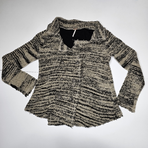 Free People Zebra Yarn Double Breasted Knit Cardigan Wool Blend Medium - Picture 2 of 16